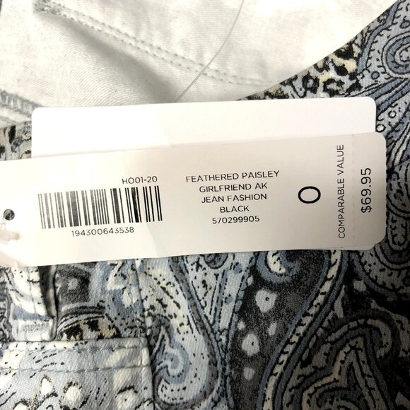 Chico's NWT Feathered Paisley Girlfriend Slim Leg Ankle Jeans Size 0 - Picture 7 of 11